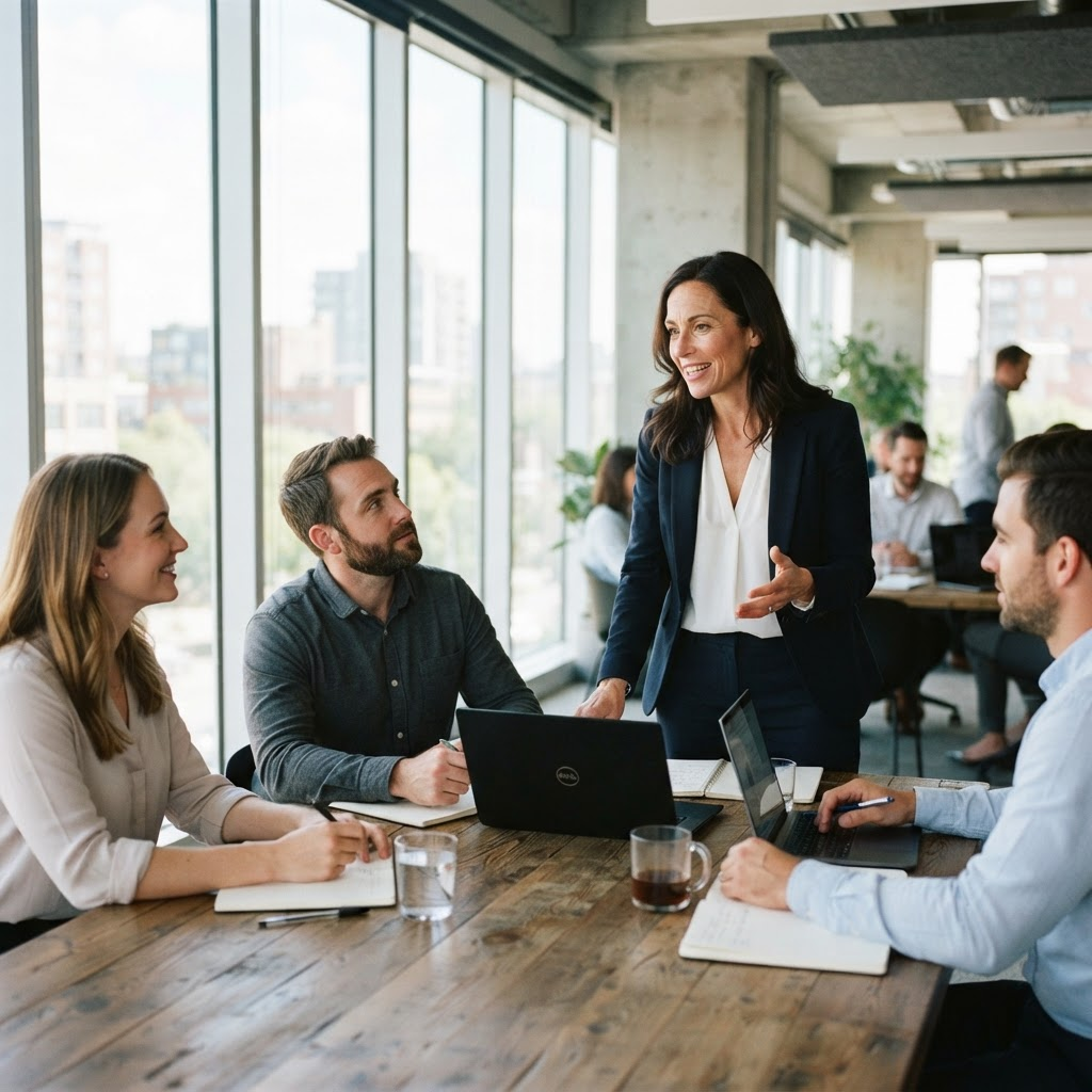 A consultant presenting to a small team