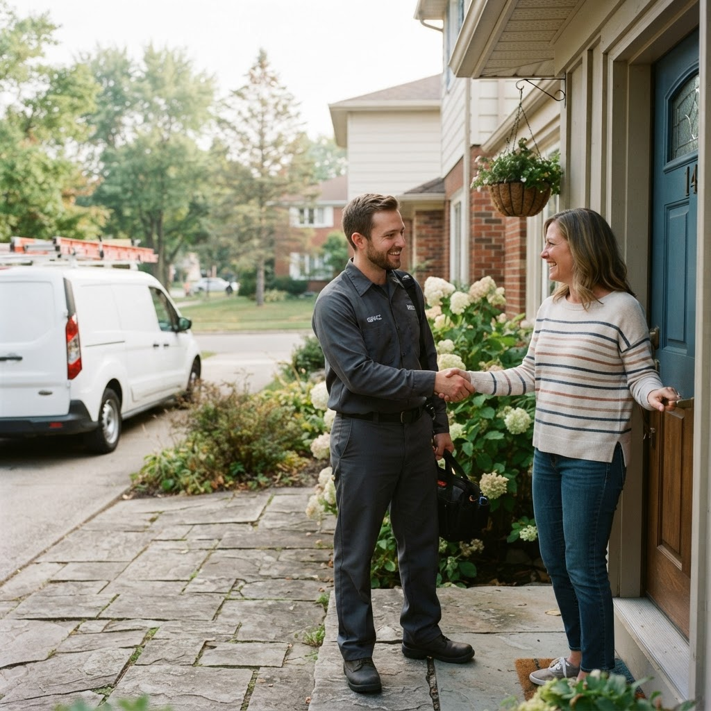 A home service technician arriving to help a homeowner