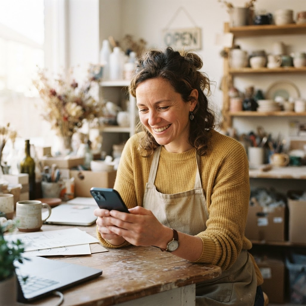 A business owner receiving new customer inquiries on a phone